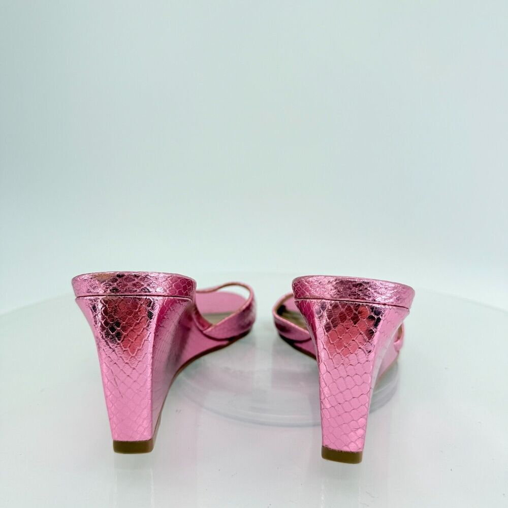 Stuart Weitzman Larunda Women's Mule Sandal Size 7.5 Wedge Heel Pink Slide Snake - Picture 7 of 16
